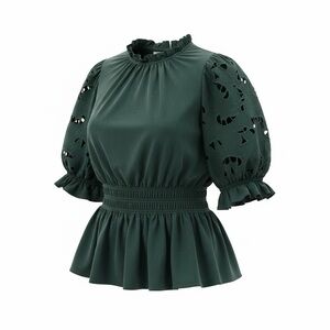 Universal Thread Dark Green Blouse with Eyelet Sleeves